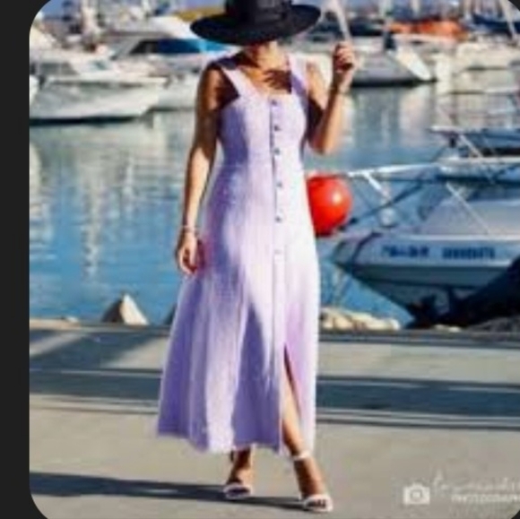 New-Zara long button up lilac Cotton Tweed Weave Large Crystal Buttons Dress - Picture 12 of 12